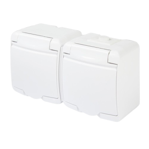 Gniazdo podwójne z uziemieniem 2x(2P+Z), (klapka biała; bez przesłon)